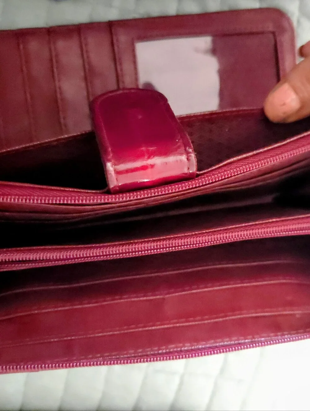Vintage Burgundy Red Eel Skin Continental Wallet Snap Closure